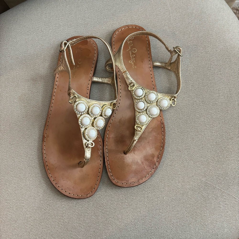 Lilly Pulitzer Women’s Beach Club Sandal Gold/White Size 8.5